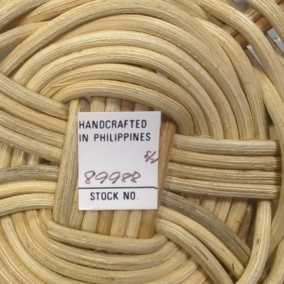 Vintage Wicker Baskets with Metal Green Leaf Accents, Handcrafted In Philippines - Picture 4 of 11